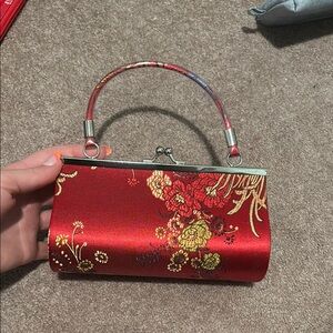Elegant Red Floral Handbag
